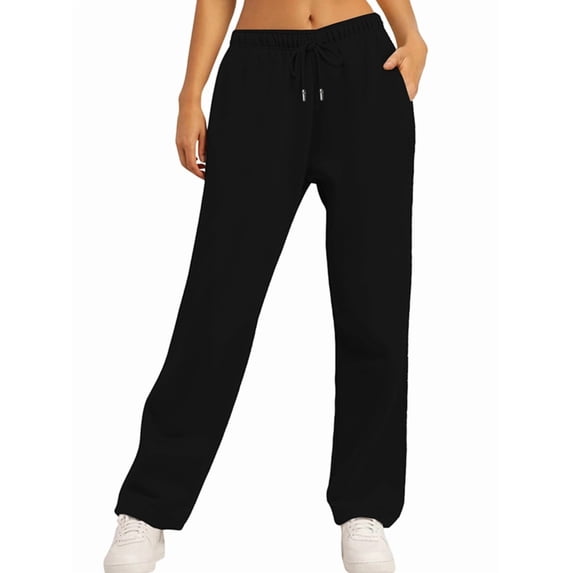 Women'S Wide Leg Sweatpants High Waisted Baggy Interior Drawstring Sweatpants Straight Leg Sweat Pants Black M