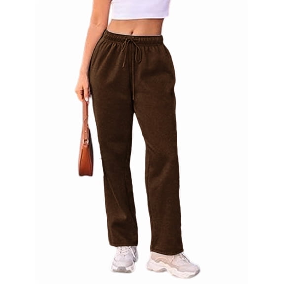 Women'S Wide Leg Sweatpants High Waisted Baggy Interior Drawstring Sweatpants Straight Leg Sweat Pants Brown XXL