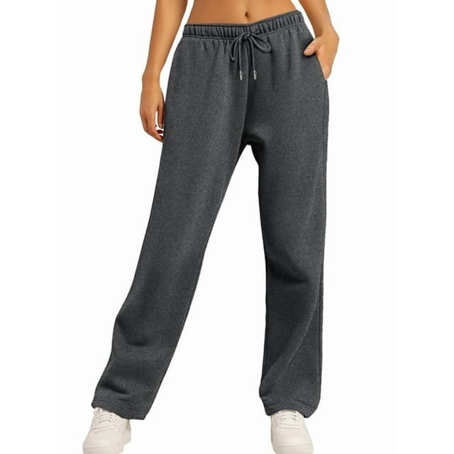 Women'S Wide Leg Sweatpants High Waisted Baggy Interior Drawstring Sweatpants Straight Leg Sweat Pants Dark Gray S