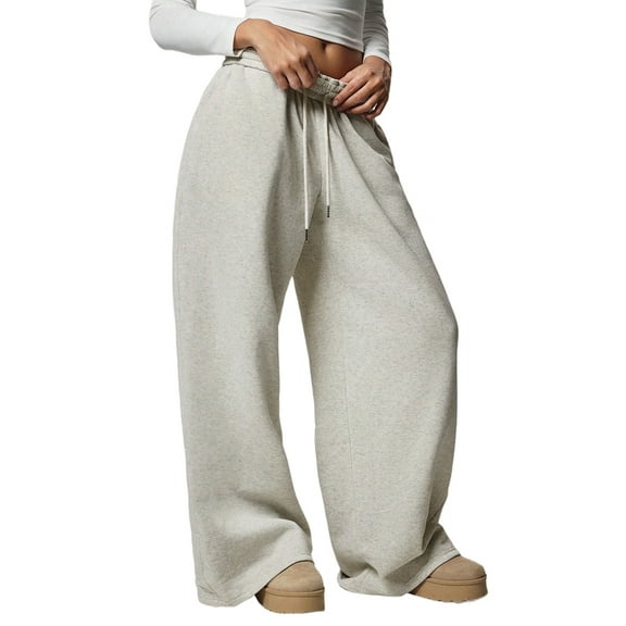 Women'S Wide Leg Sweatpants High Waisted Baggy Interior Drawstring Sweatpants Straight Leg Sweat Pants Light Gray S