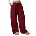 thumbnail image 1 of Women'S Wide Leg Sweatpants High Waisted Baggy Interior Drawstring Sweatpants Straight Leg Sweat Pants Red M, 1 of 9