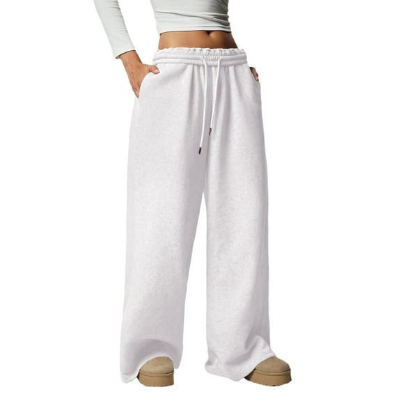 Women'S Wide Leg Sweatpants High Waisted Baggy Interior Drawstring Sweatpants Straight Leg Sweat Pants White L