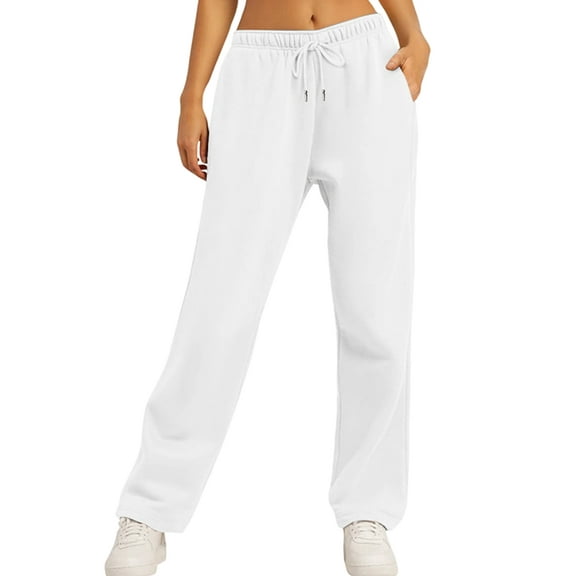Women'S Wide Leg Sweatpants High Waisted Baggy Interior Drawstring Sweatpants Straight Leg Sweat Pants White XL