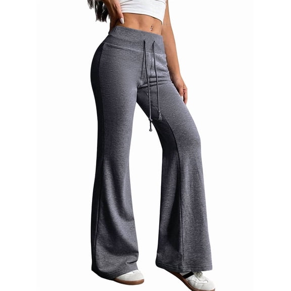 Women'S Wide Waistband Sweatpants Trendy Baggy High Waisted Casual Trousers Flare Leg Pant Black & Gray XL