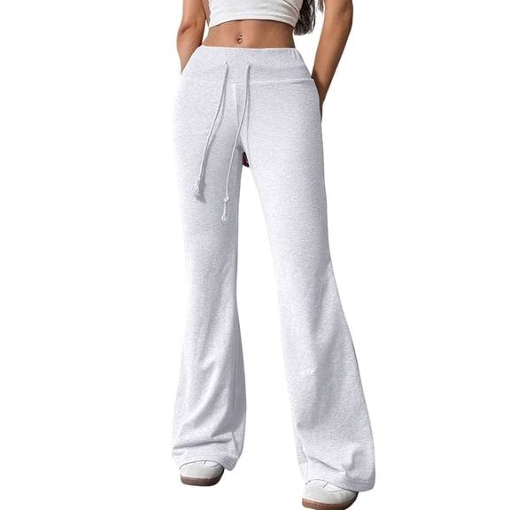 Women'S Wide Waistband Sweatpants Trendy Baggy High Waisted Casual Trousers Flare Leg Pant White XL