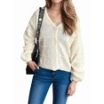 thumbnail image 1 of Women'S Winter Button Down Cardigan Sweaters Casual Coats Oversized Chunky Cable Knit Long Sleeve Outwear White L, 1 of 9