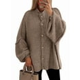 thumbnail image 1 of Women'S Winter Button Down Cardigan Sweaters Mock Neck Lantern Long Sleeve Chunky Knit Jacket Outerwear Khaki M, 1 of 9