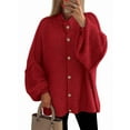 thumbnail image 1 of Women'S Winter Button Down Cardigan Sweaters Mock Neck Lantern Long Sleeve Chunky Knit Jacket Outerwear Red M, 1 of 9
