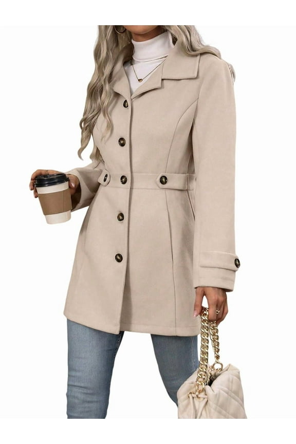 Women'S Winter Classic Outwear Overcoat with Pockets Single Breasted Pea Coat Apricot XL