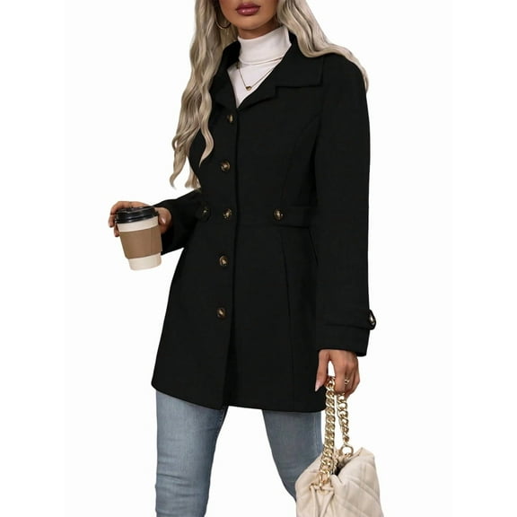 Women'S Winter Classic Outwear Overcoat with Pockets Single Breasted Pea Coat Black XL