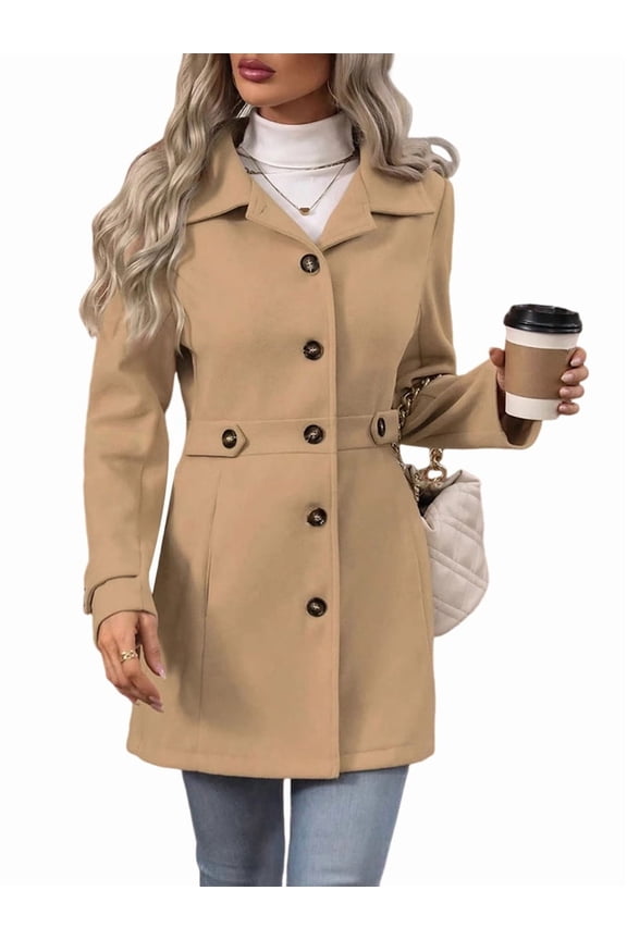 Women'S Winter Classic Outwear Overcoat with Pockets Single Breasted Pea Coat Khaki M