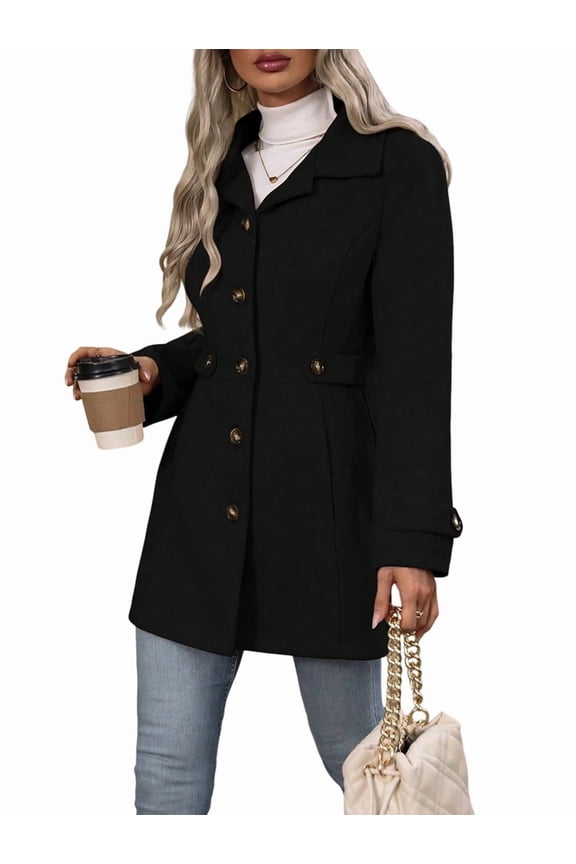 Women'S Winter Classic Outwear Overcoat with Pockets Single Breasted Pea Coat