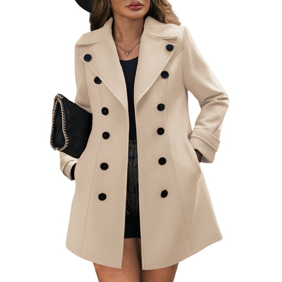 Women'S Winter Coat Elegant Notched Lapel Double Breasted Trench Coat Light L