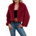 thumbnail image 1 of Women'S Winter Coats Fleece Cropped Jacket Faux Fur Long Sleeve Pockets Warm Outerwear Fall Clothes Wine Red XXL, 1 of 6