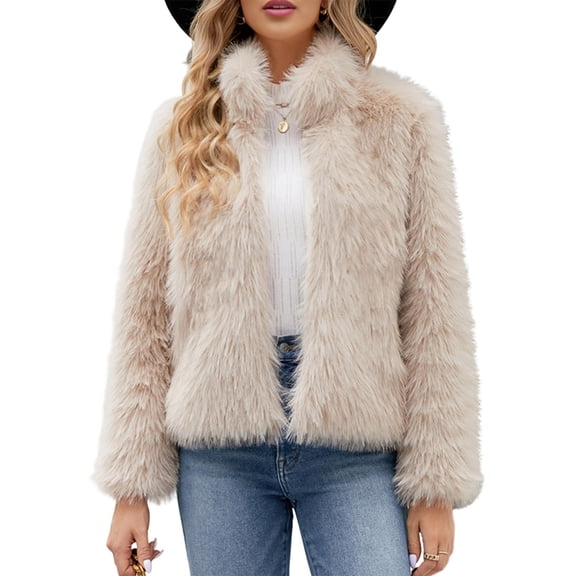 Women'S Winter Coats Fleece Cropped Jacket Faux Fur Long Sleeve Warm Outerwear Fall Clothes Color M