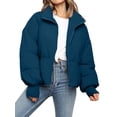 thumbnail image 1 of Women'S Winter Cropped Puffer Jacket Coat Short Warm Quilted Jacket Blue S, 1 of 8