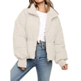 thumbnail image 1 of Women'S Winter Cropped Puffer Jacket Coat Short Warm Quilted Jacket Cream White L, 1 of 7