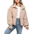 thumbnail image 1 of Women'S Winter Cropped Puffer Jacket Coat Short Warm Quilted Jacket Khaki M, 1 of 6
