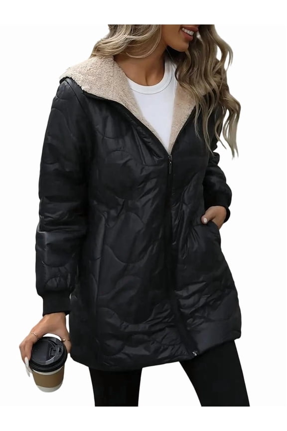 Women'S Winter Fashion Clothes Oversized Shearling Fleece Long Coats Jackets Black S