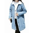 thumbnail image 1 of Women'S Winter Faux Fur Collar Long Denim Coat Trucker Jacket Light Blue XL, 1 of 8