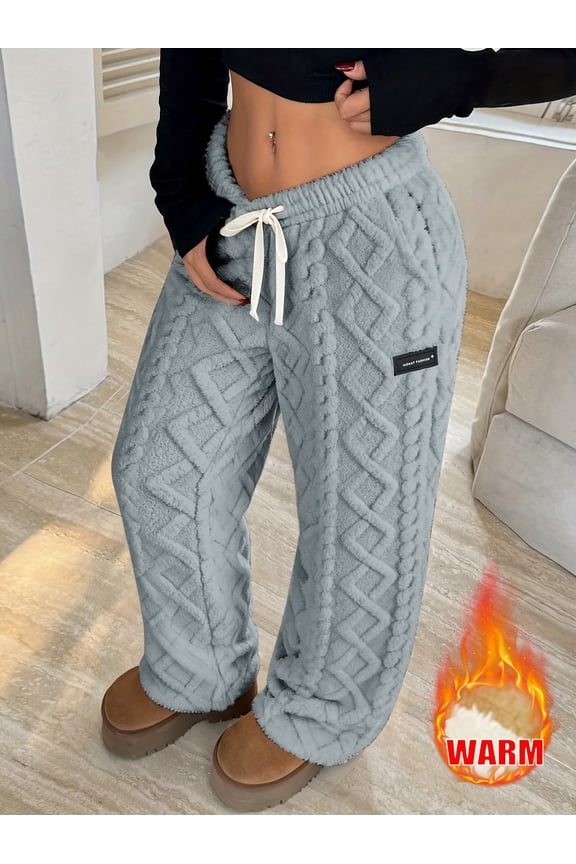 Women'S Winter Fleece-Lined Casual Pants | Drawstring Waist, Suitable for Home and Outdoor Leisure Wear