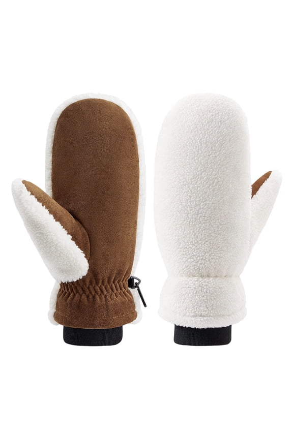 Women'S Winter Fleece Mittens fold Top Gloves Suede Thermal Lined Windproof Cold Weather Gloves with Rib Cuff for Outdoor Activities, 1 Pair of Autumn/Winter Gloves