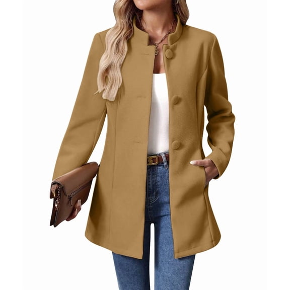 Women'S Winter Overcoat Mid-Long Long Sleeve Stand Collar Single Breasted Coat Outerwear Beige L