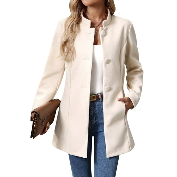 Women'S Winter Overcoat Mid-Long Long Sleeve Stand Collar Single Breasted Coat Outerwear Color S