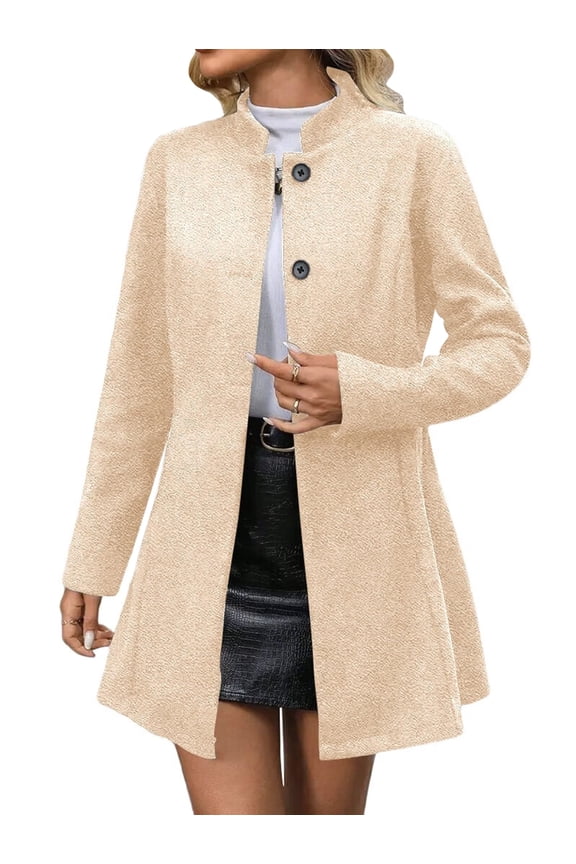 Women'S Winter Overcoat Mid-Long Stand Collar Single Breasted Coat Outerwear Apricot Color S