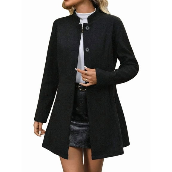 Women'S Winter Overcoat Mid-Long Stand Collar Single Breasted Coat Outerwear Black XL