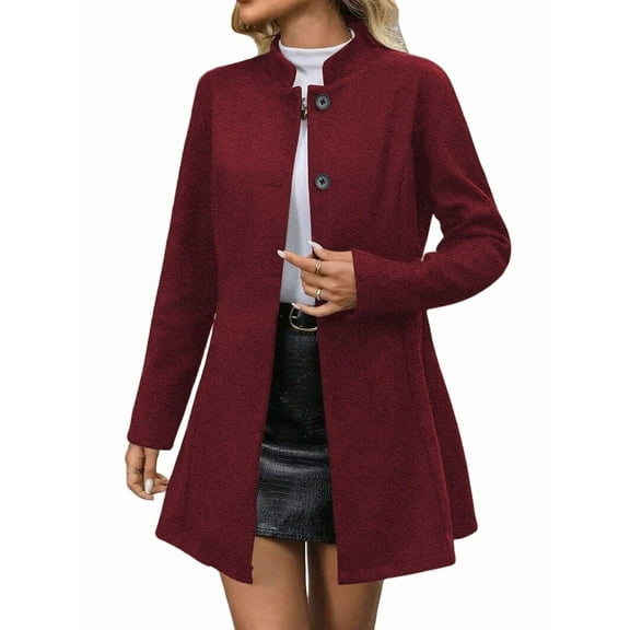 Women'S Winter Overcoat Mid-Long Stand Collar Single Breasted Coat Outerwear Red L