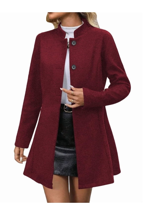 Women'S Winter Overcoat Mid-Long Stand Collar Single Breasted Coat Outerwear Red L