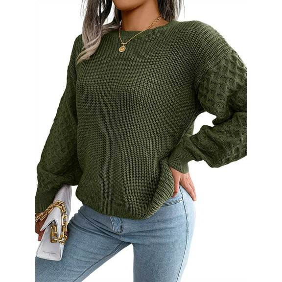 Women'S Winter Pullover Sweater Casual Long Sleeve Crewneck Loose Chunky Knit Jumper Tops Blouse Army Green M