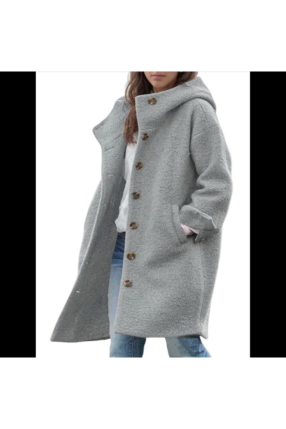 Women'S Winter Single-Breasted Long Hooded Casual Windbreaker Jacket Grey M