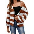 thumbnail image 1 of Women'S Winter Striped Cardigan Sweaters Long Sleeve Button Down Open Front Chunky Knit Oversized Sweater Coat Brown M, 1 of 7