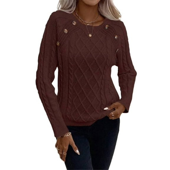 Women'S Winter Sweaters Trendy Knit Button Detail Raglan Sleeve Sweater Fashion Sweater Coffee M