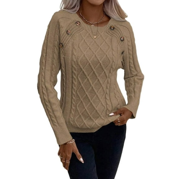 Women'S Winter Sweaters Trendy Knit Button Detail Raglan Sleeve Sweater Fashion Sweater Khaki M