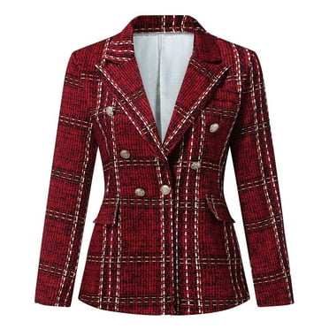 Women'S Winter Thicken Puffer Coat, Women Business Attire Printed Long Sleeve Suit Collar Slimming Cardigan Double Breasted Suit Coat Tops Jacket Chaquetas De Mujer