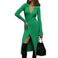 thumbnail image 1 of Women'S Wool Blend Side Slit Sweater Dresses Fall Business Casual Outfits Green S, 1 of 6