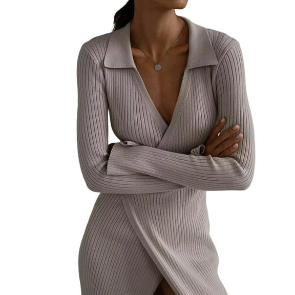 Women'S Wool Blend Side Slit Sweater Dresses Fall Business Casual Outfits Light Gray S