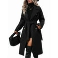 thumbnail image 1 of Women'S Wool Pea Coat Double Breasted Fleece Trench Coat Mid Long Winter Wool Blend Overcoat Dressy Outfit Black XL, 1 of 7