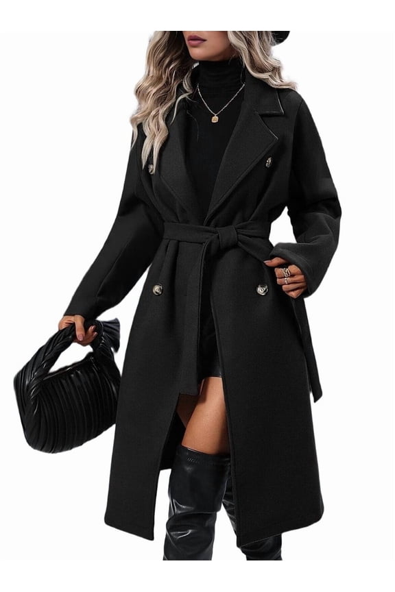 Women'S Wool Pea Coat Double Breasted Fleece Trench Coat Mid Long Winter Wool Blend Overcoat Dressy Outfit