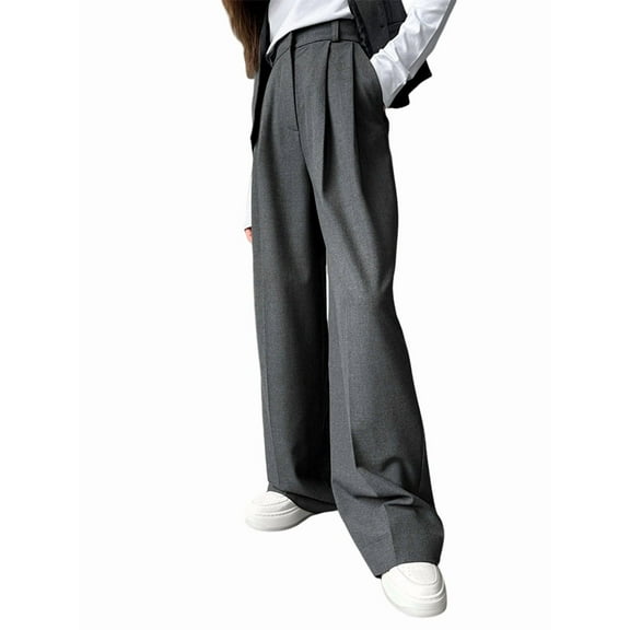 Women'S Work Pants Wide Leg Dress Pants High Waisted Casual Business Office Pants Slacks Grey M