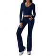 thumbnail image 1 of Women'S Workout 2 Piece Lounge Sets Long Sleeve Tops Foldover Flare Pants Casual Outfits Tracksuit Navy Blue XS, 1 of 7