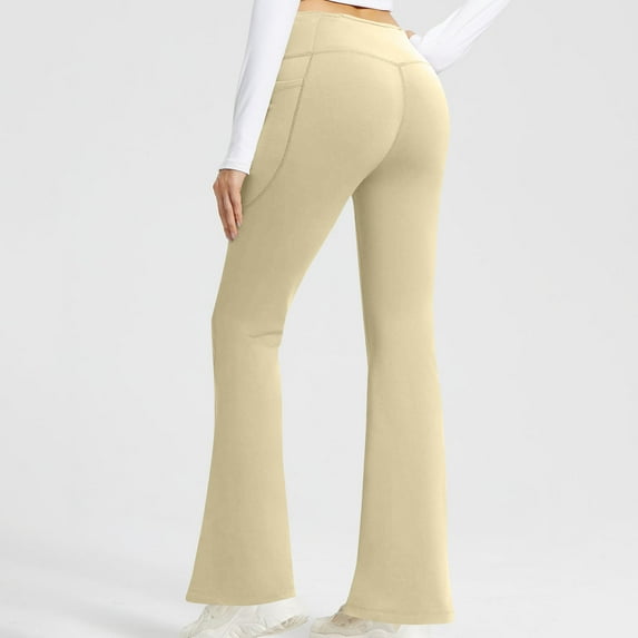 Womens Yoga Pants with Pockets High Waisted Flare Leggings Bell Bottom Yoga Dress Pants Seamless Bootcut Pants