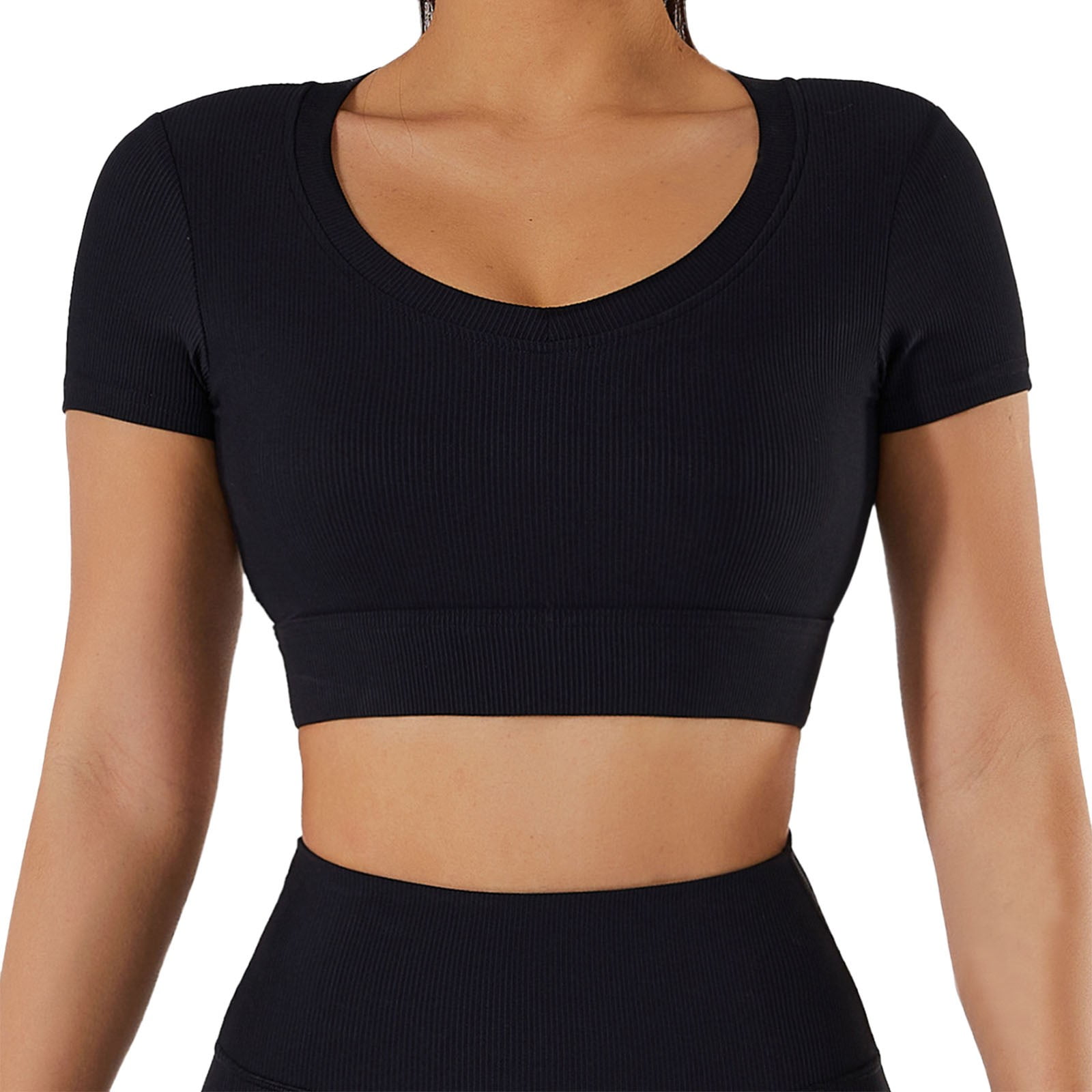 Women'S Workout Shirts Loose Fit Sense Fitness Short Sleeved Crop Yoga