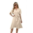 thumbnail image 1 of Women'S Wrap Dress V Neck Short Sleeve Waist Tie Ruffle Split Midi Casual Dress XL, 1 of 9