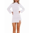thumbnail image 1 of Women'S Wrap Long Sleeves Ruffled Tight Hem Slit Half-High Neck Short Skirt Waisted Temperament Dress White S, 1 of 9
