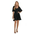 thumbnail image 1 of Women'S Wrap V Neck Short Flared Sleeve Wedding Guest Dress Smocked Elastic Waist Tiered Belted Ruffle Hem Mini Dress Black XL, 1 of 10