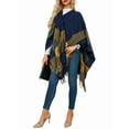 thumbnail image 1 of Women'S Wraps Open Front Travel Poncho Cape Warm Oversized Plaid Sweaters Casual Cardigan Shawls Navy Blue One Size, 1 of 8